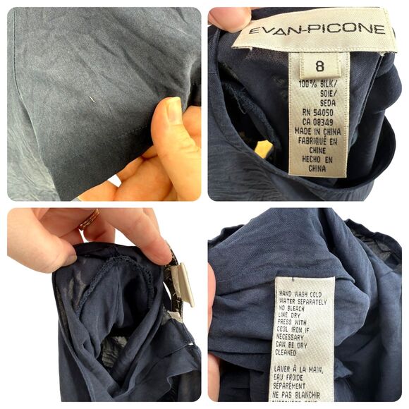 VTG Evan-Picone Silk Blouse Top Size 8 Blue Round Neck Button Shoulder Pads Boxy - Picture 8 of 12